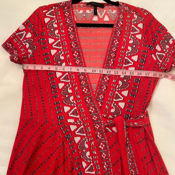 BCBGMaxAzaria Red Short Sleeve Wrap Dress, Size L - Picture 9 of 11